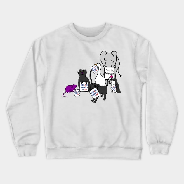 Animals with Biden Harris Signs Supporting Kamala Harris Crewneck Sweatshirt by ellenhenryart